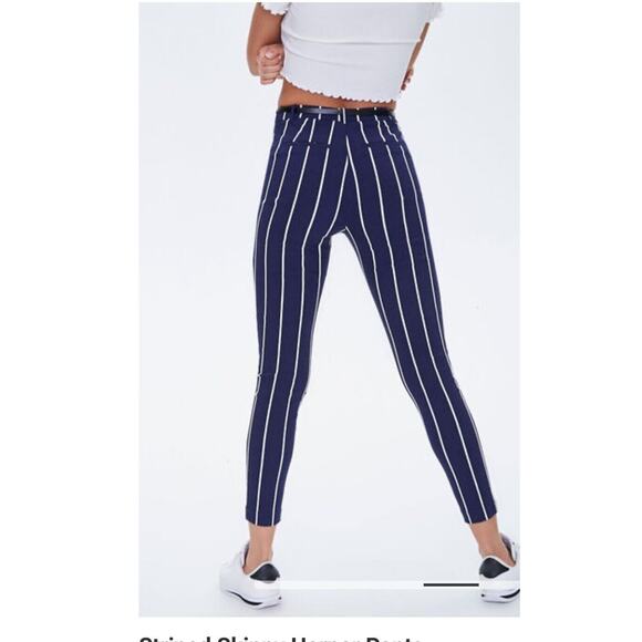 Forever 21 Striped Skinny Harper Pants Navy Women’s L - Picture 4 of 10